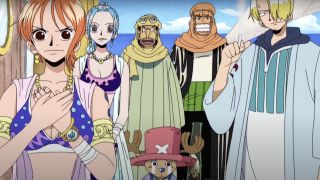 Nami, Vivi, Usopp, Chopper, Zoro and Sanji in One Piece's Alabasta arc