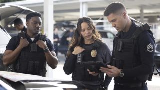 Aaron, Lucy, and Tim preparing for a sting in The Rookie Season 2 finale